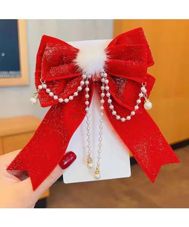 AFBORD Faux Pearl Hair Barrette Double-layeded Bow Clip Women's Exquisite Double-layered Butterfly Bell Star Decor Red Festive New Year Christmas Style F - Buy Online on GoSupps.com