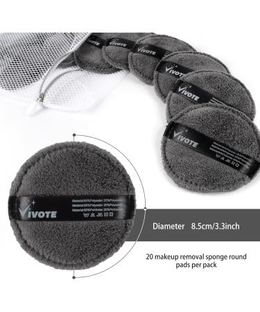 Vivote Microfibre Washable Cotton Pads - 20 Reusable Makeup Remover Pads | Soft Sustainable Facial Cleaning & Skin Care with Laundry Bag (Gray) - Buy Online on GoSupps.com