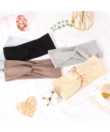 DRESHOW 4 Pack Girls Turban Headbands for Women - Wide Knotted Elastic Headwraps for Yoga Workout - Solid Color Hair Accessories - Buy Online on GoSupps.com