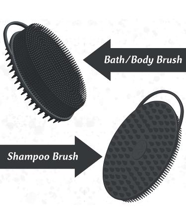 Avilana Exfoliating Silicone Body Scrubber & Scalp Massager - 2 in 1 Bath Brush, Easy to Clean, Hygienic & Long Lasting - Black - Buy Online on GoSupps.com