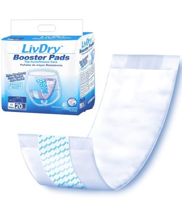 Incontinence Booster Pads by LivDry | Extra Absorbent Protection for Adults, Unisex | Disposable Comfortable Pad (20 Count, Regular Length) 20 Count (Pack of 1) Regular Length