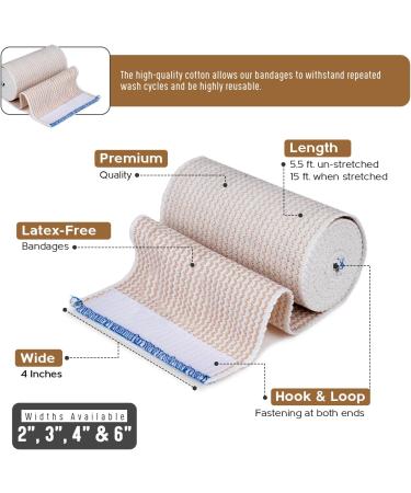 Premium Elastic Bandage Wrap (4 Wide 50 Pack) - Latex Free Compression Bandages - Washable & Reusable Athletic/Medical Support - Nexskin - Buy Online on GoSupps.com