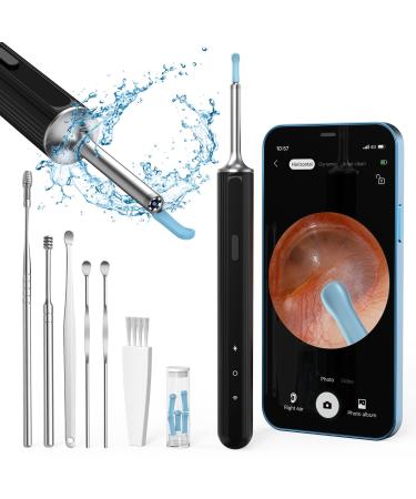 Ear Wax Removal Kit Otoscopes Visual Earwax Removal Camera 1080P FHD WiFi Wireless Ear Cleaner with 6 LED Light for Adults X8-black