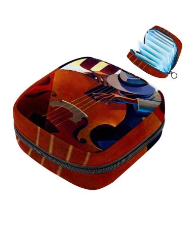 Art Music Jazz guitar sanitary napkins storage bag menstruation pad bag pocket portable menstrual cup pocket with zipper for teenagers girls women women