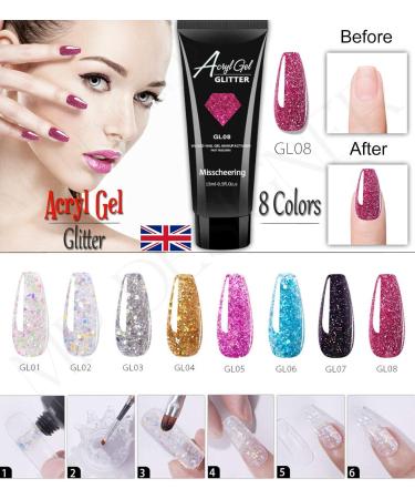 MISSCHEERING Poly Nails Gel Nails Builder Acryl Gel 15ml for Enhancement Glitter Nail Extension Gel Diamond Style Nail Gel Mix UV LED Gel Nail Polish Easy Trendy Beginner DIY Nail Art for Lady (GL07) - Buy Online on GoSupps.com
