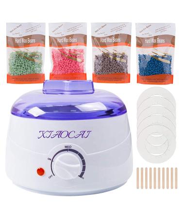 Waxing Kit for Women Men, Wax Warmer Hair Removal Kit with 4 Packs Hard Wax Beans, Painless Wax Melt Warmer with 10 Wax Applicator Sticks, At Home Waxing Kit for Sensitive Skin, Eyebrow, Armpit, Bikini, Brazilian