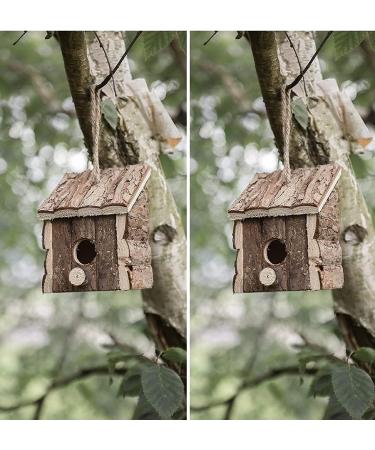 Garden Mile 2x Natural Wooden Bird Houses - Traditional Hanging Wild Bird Nesting Boxes for Outdoor Garden Decor - Buy Online on GoSupps.com
