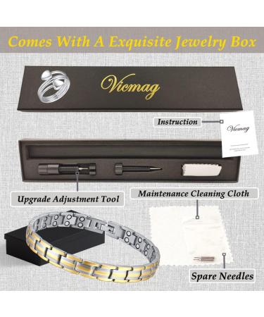 Vicmag Titanium Steel Magnetic Bracelet for Women - Crystal Design (3 Link Gold) - Ultra Strength Magnetic Gift with Removal Tool - Buy Online on GoSupps.com