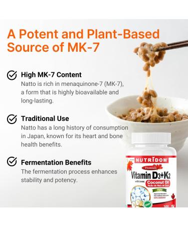 Nutridom Vitamin D3 + K2 1000IU/120MCG | MK-7 K2 with Cholecalciferol D3 in Coconut Oil | Helps Support Bones Teeth and Immune Function | Non-GMO Gluten-free and Dairy-free (300 Count) 300 count (Pack of 1) - Buy Online on GoSupps.com