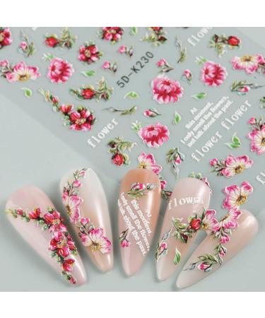 5D Embossed Flower Nail Art Stickers - Colorful Spring Summer Decorations for DIY Nails - Buy Online on GoSupps.com