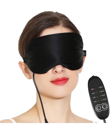 Heated Silk Eye Mask with Reusable Ice Gels  Hot & Cold Compress Therapy for Relief Eye Puffiness  Dry Eye  Styes  Tired Eyes  Sleeping - USB Steam Blindfold with Time & Temperature Control (Black) Black(usb Heating)