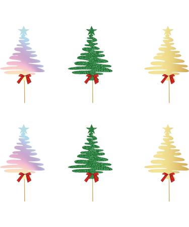 TSJ 18 PCS Christmas Tree Cupcake Toppers Christmas Cake Toppers Glitter Cupcake Picks Cake Decorations Christmas Party Supplies Green+gold+silver - Buy Online on GoSupps.com