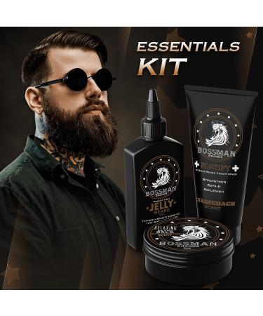 Bossman Essentials Beard Kit for Men - Beard Oil, Jelly, Fortifying Conditioner, Cream, and Balm - Grooming Growth Care Accessories (Stagecoach) - Buy Online on GoSupps.com