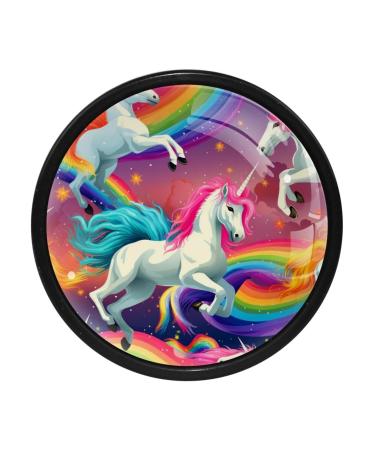 NUEAHEDN 4 x colorful unicorn cupboard buttons bathroom drawer handles round chest of drawers door knots for kitchen cupboard children's room wardrobes multi-colored 02