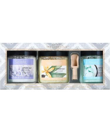 Spa Luxetique Bath Salts Gift Set for Women - Relaxing Epsom Salts with Wooden Scoop, Perfect Mother's Day Gift - 1.05 Pound - Buy Online on GoSupps.com