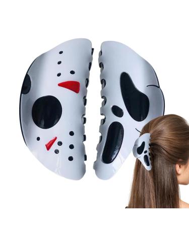 Halloween Hairpin 2PCS Funny Big Skull Ponytail Clip Hair Accessories Gothic Punk Rock Scream Hair Clip for Women Halloween Cosplay Party Favor Combination