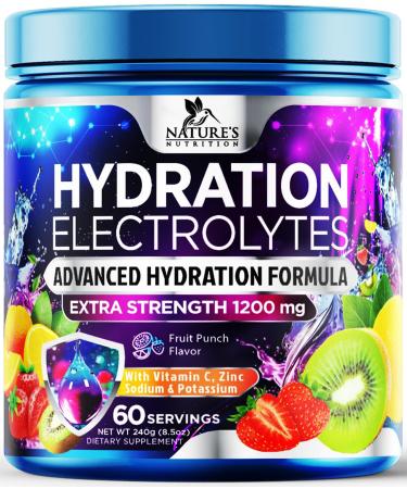 Daily Electrolyte Drink Mix - Best Multivitamin Hydration Supplement 6 Electrolytes & Minerals Post Workout & Recovery Electrolyte Powder Refreshing Fruit Punch Flavor Vegan Non-GMO - 60 Servings