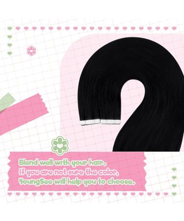 Youngsee Real Hair Tape Extensions - 60cm Black Seamless Invisible Tape In Extensions 20 Pieces 50g - Perfect for Cancer Patients - Buy Online on GoSupps.com