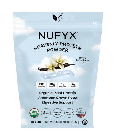 NUFYX Heavenly Protein Powder World s Finest 100% Organic American Grown Peas Vegan Gluten Free Low Carb (Creamy Vanilla 40 Scoops) Creamy Vanilla 18.08 Ounce (40 Scoops)