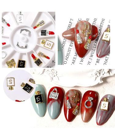 12Pcs Gold 3D Crystal Handbag Lipstick Nail Charms - Luxury Rhinestones for DIY Nail Art - Buy Online on GoSupps.com