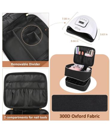 LIONVISON Double Layer Nail Polish Storage Bag - Holds 30 Bottles Gel Polish, 1 LED Lamp - Travel Makeup Organizer in Black - Buy Online on GoSupps.com
