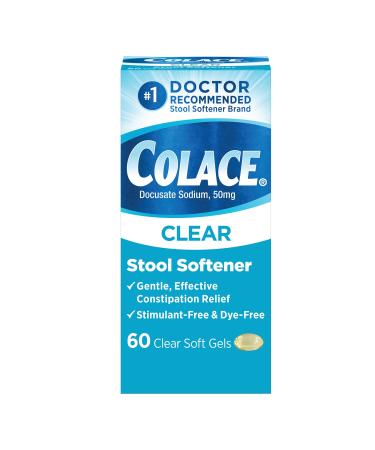 Colace Clear Stool Softener for Gentle Effective Constipation Relief #1 Doctor Recommended Stool Softener Brand Dye Free 50 mg Docusate Capsules 60 Count 60 Count (Pack of 1)