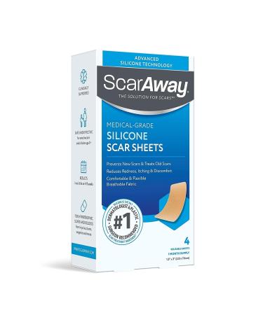 ScarAway Advanced Silicone Scar Sheets - Medical Grade Treatment for Surgical, Burn, Acne & Body Scars - 4 Tan Reusable Strips - Buy Online on GoSupps.com