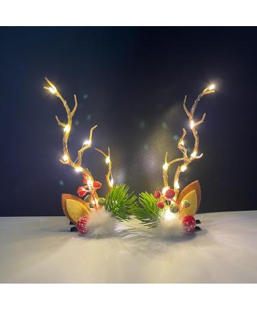 Clataly LED Christmas Hair Pins Simulation Tree Branch Hair Clips Light Up Flower Hairpin Hair Accessories for Women and Girls (Warm light A)