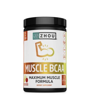 Zhou Nutrition Muscle BCAA Powder Vegan Muscle Recovery Natural Clean Formula for Optimal Absorption Probiotic Boost Vitamin C Gluten and Sugar Free Tropical Punch 30 Servings