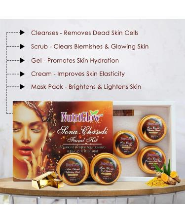 Nutriglow Sona Chandi Facial Kit 6-Pieces Skin Care Set with Deep Cleanser Scrub Nourishing Gel Whitening Cream Mask Pack and Serum 250 Gm+10 Ml - Buy Online on GoSupps.com