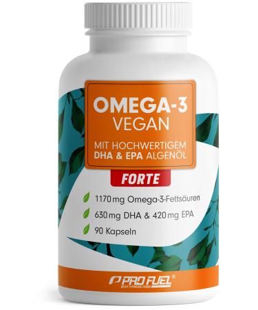 Omega -3 vegan forte - 90 capsules - 2000 mg algae oil per day - high dose with 630mg DHA + 420 mg EPA - vegan omega -3 algae oil capsules - DHA: EPA ratio 3: 2 - laboratory test with analysis certificate 90 pieces (1 Pack) - Buy Online on GoSupps.com