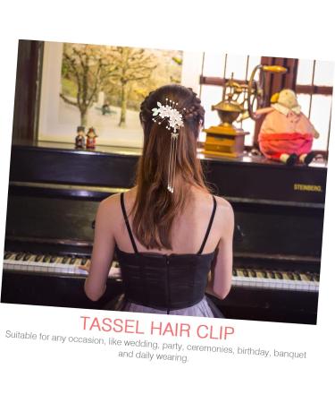 minkissy 2 Pairs Costume pearl hair clip hair accessories headpiece for bride China emerald tassel clip Mosaic vintage long tassels bride Hanfu floral hair clip pearl headgear - Buy Online on GoSupps.com