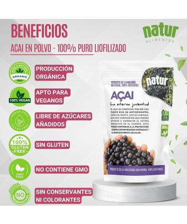  natur alimentos Natur Organic Freeze-Dried Acai Powder 100g Superfood rich in antioxidants vitamins and minerals Berry Powder Suitable for vegans Strengthens your immune system Provides a dose - Buy Online on GoSupps.com