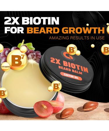 Buy 2X Biotin Beard Balm - Vegan Leave-In Conditioner & Moustache Wax | Facial Hair Moisturizer & Strengthener with Castor Oil - 2 Oz - Buy Online on GoSupps.com