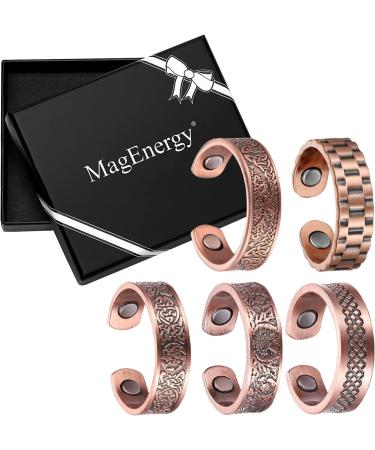 MagEnergy Copper Magnetic Rings for Men - Adjustable Pain Relief Therapy Ring (5pcs) | Copper/D - Buy Online on GoSupps.com