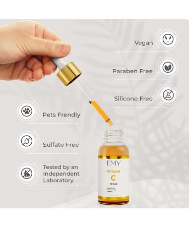 EMY Vitamin C & E Face Serum with Hyaluronic Acid - Anti-aging Moisturizer for Nourished, Protected Skin | Anti-Wrinkle, Collagen-Boosting Formula with Glycerin & Ascorbic Acid - Buy Online on GoSupps.com