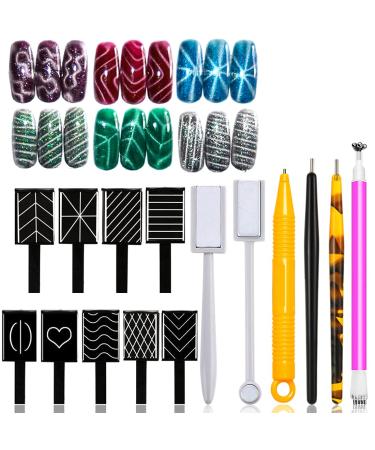 XEAOHESY 15 Pieces Nail Magnet Tool Set Magnet Plate Wand Board Magnetic Pen Stripe Nail Magnet Double Ended Magnet Wand Magnet Stick for Cat Eye Gel Polish Nail Art 15pcs Nail Magnet Tool-03
