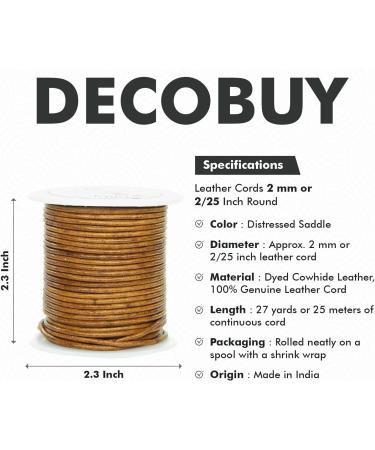 Round Leather Cord 2mm - 27 Yards - Distressed Saddle for Jewelry Making, Bracelets, Necklaces, Crafts - DIY Projects - Buy Online on GoSupps.com