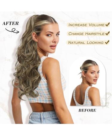 BARSDAR Ponytail Extension 20 Inch Curly Wavy Drawstring Ponytail Hair Extensions for Women Natural Synthetic Ponytails Hairpieces Fake Ponytails- Ash Brown & Blonde Highlight Ash Brown & Blonde Highlights - Buy Online on GoSupps.com