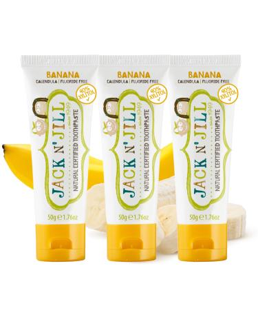 Jack N' Jill Kids Natural Toothpaste Fluoride Free Toothpaste Helps Soothe Gums and Fight Tooth Decay Toothpaste for Baby Toddler and Children 6 Months Plus Banana Flavour 3 x 50g Banana 50 g (Pack of 3)