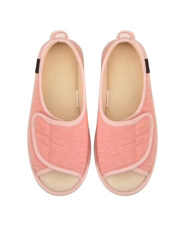 Gycdwjh Men's Diabetic Shoes Open Toe Diabetic Recovery Slippers Adjustable Orthopedic Wide Width Walking Shoes for Arthritis Edema Swollen Feet Elderly M 38to39) Pink