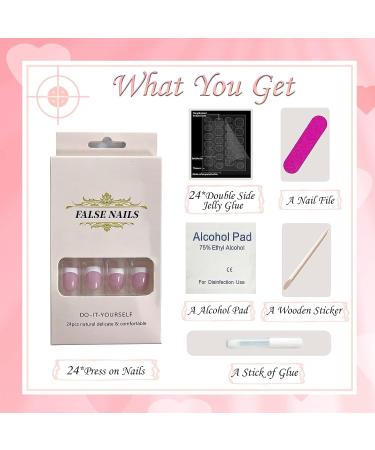 Maggidea Short Square French False Nails - 24pcs Stick on Nails with Glue, Classic Elegant White Tips Design for Women and Girls - Short Square Pink - Buy Online on GoSupps.com