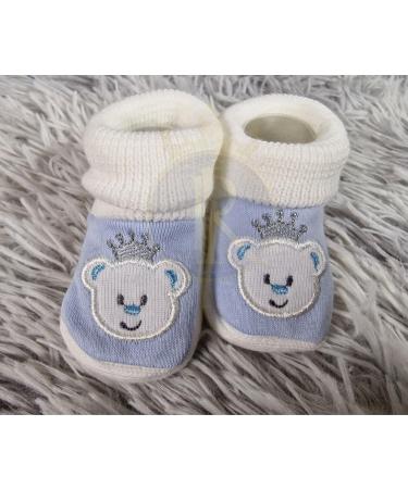 Royal Icon 2 Pairs Baby Booties 0-3 Months | Adorable & Safe Slippers for Newborn Boys & Girls | Soft & Stylish Baby Boots for Indoor & Outdoor Use | White Blue Teddy Design - Buy Online on GoSupps.com