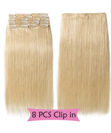 Clip In Real Hair Extensions - Double 8 Parts Heat Resistant Straight Light Blonde #613 (16/40cm 130g) - Shop Now! - Buy Online on GoSupps.com