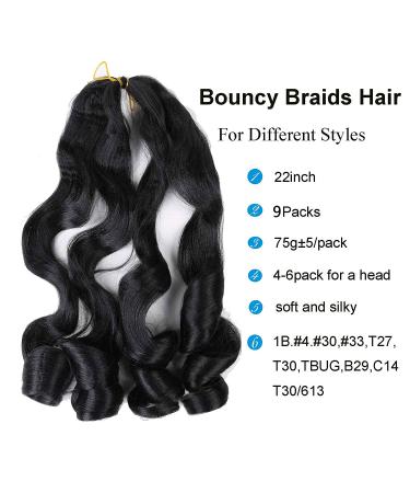 Bouncy French Curles Braiding Hair 9 Pack 22 Inch Synthetic Extensions - Pre-Stretched Wavy Hair - Premium Quality (1B) - Buy Online on GoSupps.com