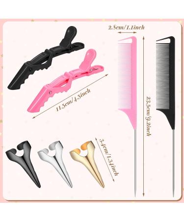 27 Pieces Hair Braiding Set - Parting Ring, Pintail Comb, Wide Teeth Clip (Pink/Black) - Buy Online on GoSupps.com