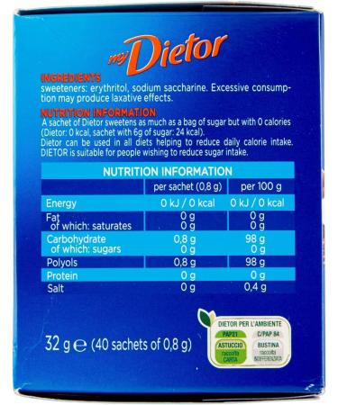3x My Dietor Sweetener 32g - Italian Sugar Substitute 0 kcal 40 Sachets - Best for Diet & Healthy Living - Buy Online on GoSupps.com