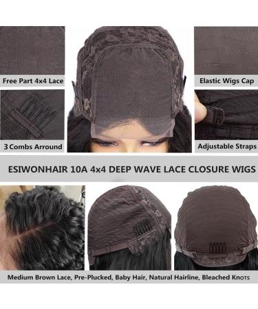 ESIWONHAIR 16 Deep Wave Remy Human Hair Lace Closure Wig for Black Women - Buy Online on GoSupps.com