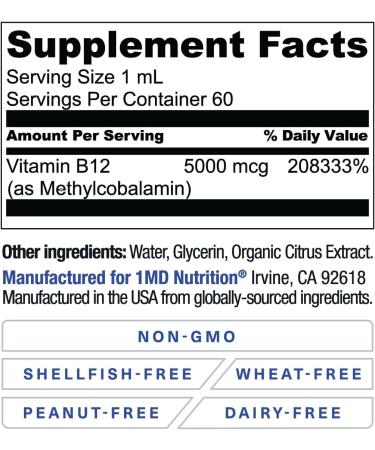 1MD Nutrition Vegan Vitamin B12 I 5000mcg Methylcobalamin Supplement | Energy, Immune Support - Buy Online on GoSupps.com
