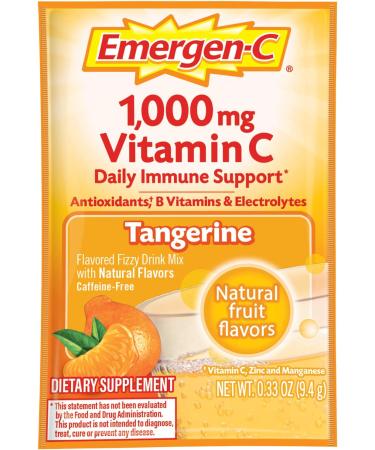 Emergen-C 1000mg Vitamin C Powder - Antioxidants, B Vitamins, Electrolytes - Immune Support Supplement, Caffeine Free Tangerine Flavor - 60 Count - Buy Online on GoSupps.com